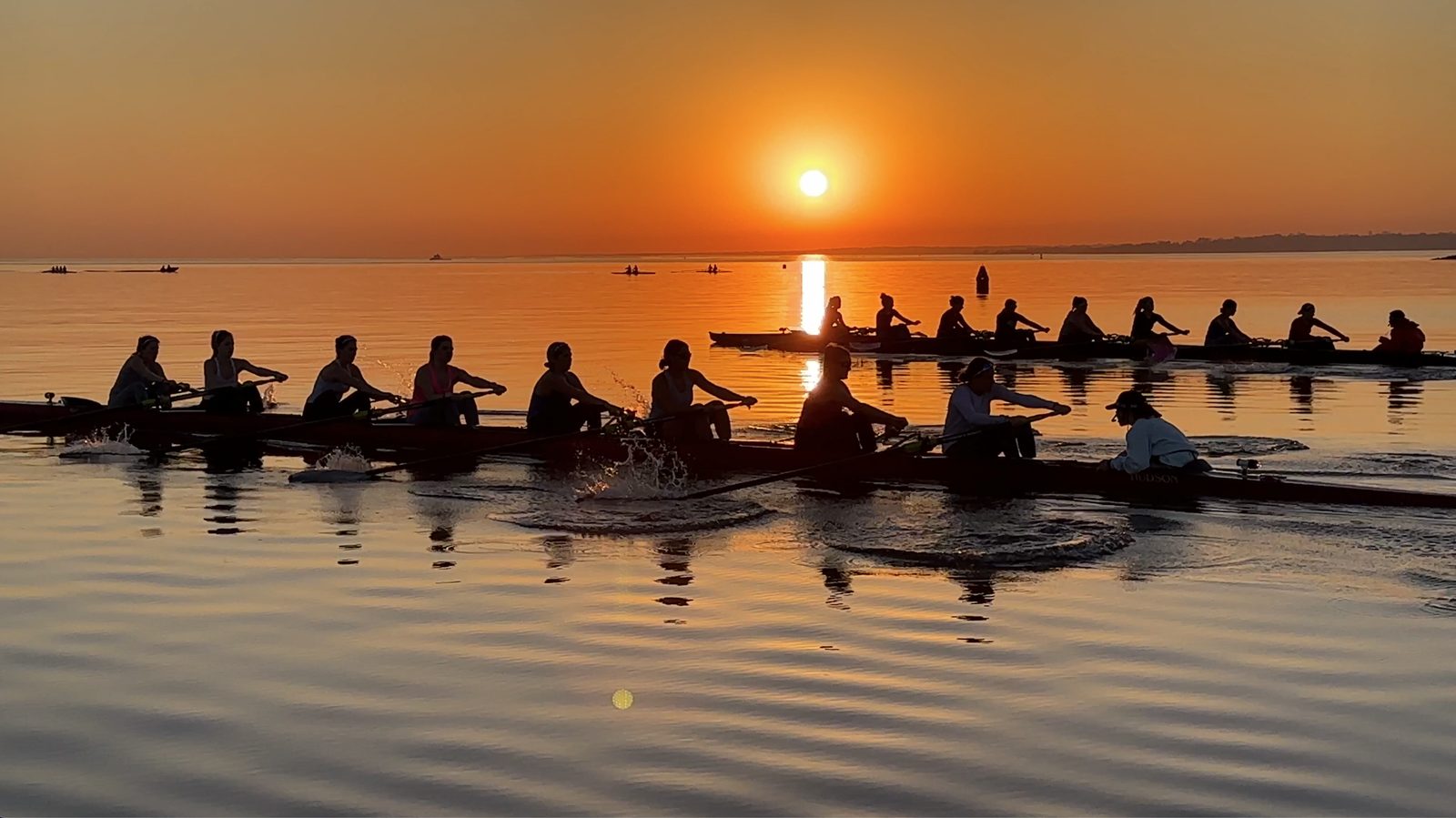 The whole fleet gathered under the rising sun