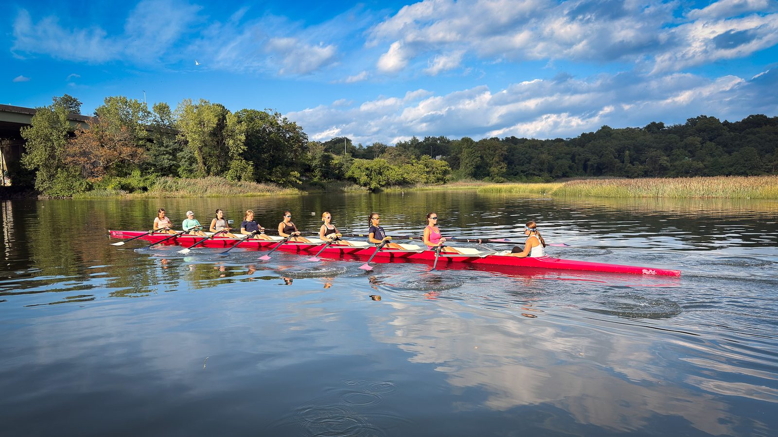 The red eight under a bright blue summer sky