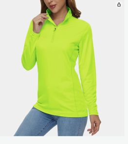 Example fluorescent green long sleeve quarter-zip shirt