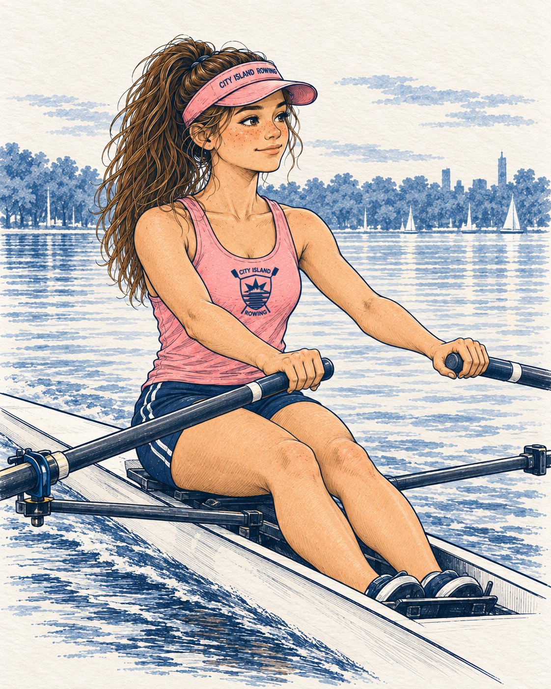 Sally sculling, hands on the handles