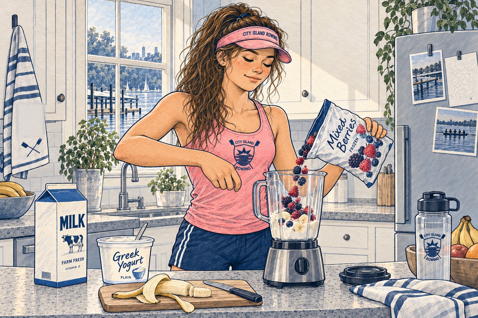 Sally making a smoothie after practice