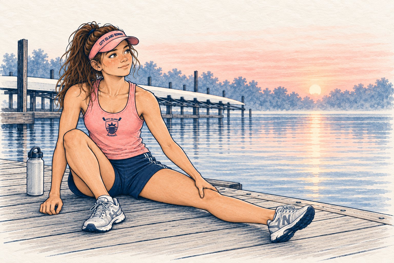 Sally on the dock at sunrise